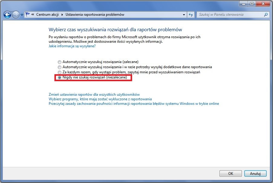 Jak wyłączyć poszukiwanie rozwiązania problemu? - zdjęcie 2